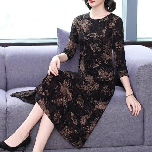 Autumn Winter Korean Elegant Long Sleeve Dress 2021 Vintage Casual 4XL Plus Size Floral Midi Dresses Women Bodycon Party Vestido