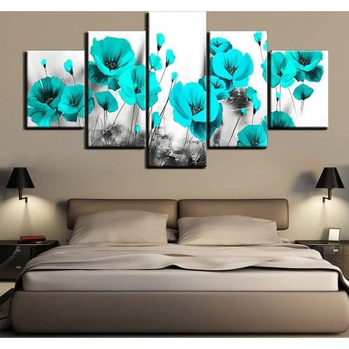 5 pieces canvas painting Poppies Flower blue flower posters Home Decor for living room canvas wall art home decoration F2505