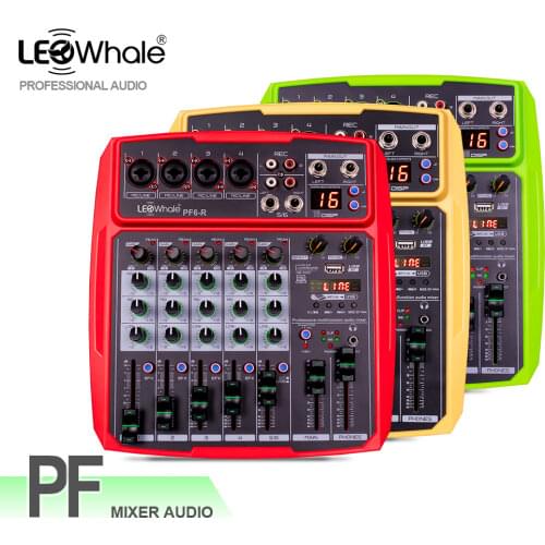 LEOwhale Pro 6-Channel Audio Mixer Interface DJ Mixing Console Karaoke Sound Card With16DSP Digital Effects Bluetooth Monitor