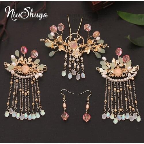 NiuShuya Retro Hanfu Headdress Female Hair Accessories Ancient Costume Hairpin Super Fairy Tassel Step Shake Headpiece Jewelries