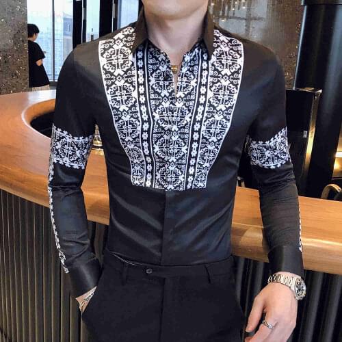 Flower Shirt Party Vintage Shirt Camisa Social Masculina Luxury Retro Contrast Print Wedding Shirt 2020 Splicing Shirt For Men