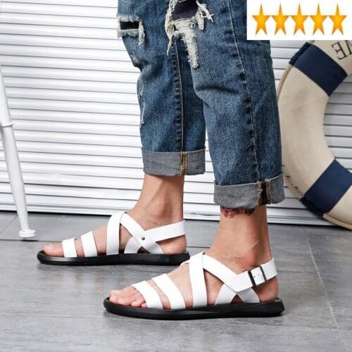 Men Designer England Rome Style Summer Footwear Leisure Strap Leather Fashion Rivet White Beach Sandals Slippers