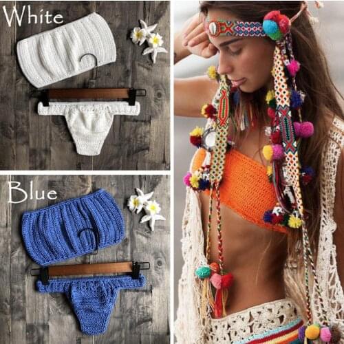 Sexy Bathing Suits Female Tube Tops Bikini Set Handmade Swimsuit Knitted Bikinis Crochet Swimwear Women