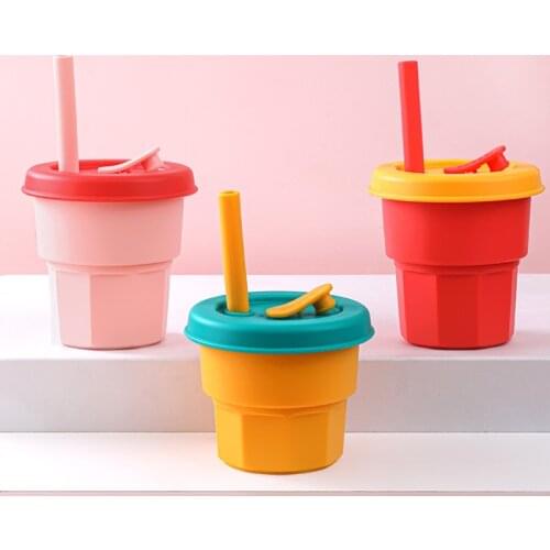 Silicone straw cup hand water cup drop resistant children female Korean ins coffee cup drinking water milk 400ML/300ML