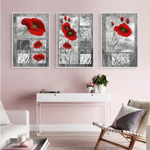 Modern abstract Red flower Canvas Art Wall Painting Wall Art Posters and Prints Decorative Wall Pictures Decor for Living Room