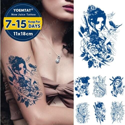 Juice Lasting Waterproof Temporary Tattoo Sticker Japanese Geisha Swordsman Flower Bird Flash Tatoo Ink Arm Body Art Fake Tatto