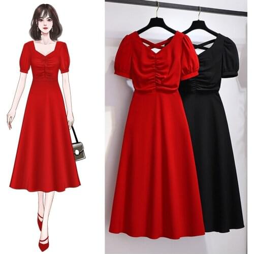 French style puff sleeve waist waist dress summer 2021 new fashion long waist vestido de mujer V-Neck Summer
