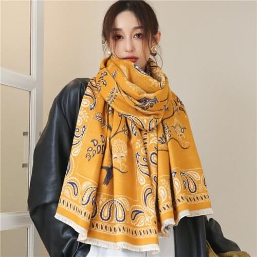 Retro Winter Wraps Cashmere Scarf Women Paisley Printed Pashmina Shawl Female Hijab Thick Warm Blanket for Ladies Stoles Bufanda