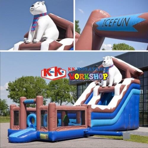 Creative combination of polar bear children inflatable slide barrier trampoline