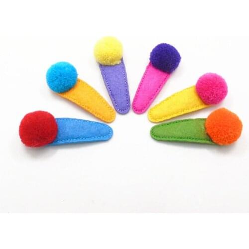 12pcs/lot Woodland Party Pom Pom Hair Clips Winter Fall Kid Round Ball Snap Hairpin Handmade Cute Colorized Mustard Barrette