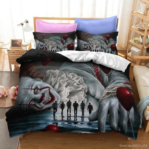 2/3pcs Stephen Kings It Twin Full Queen King Bedding Set 3D Printed Clown Duvet Cover Set Home Textile Bedclothes for Boy Girls