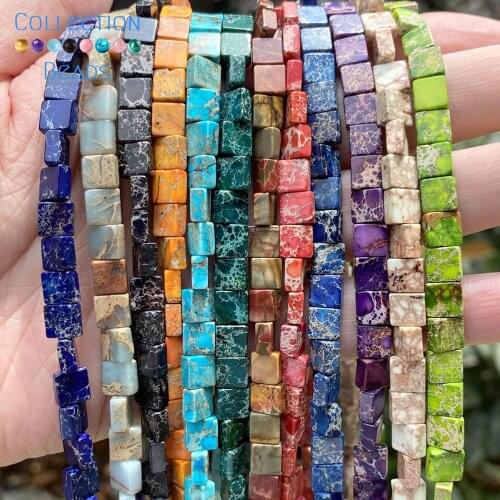 3x6x6mm Natural Stone Colorful Sea Sediment Jaspers Flat Square Turquoises Loose Beads For Jewelry Making DIY Bracelet 15
