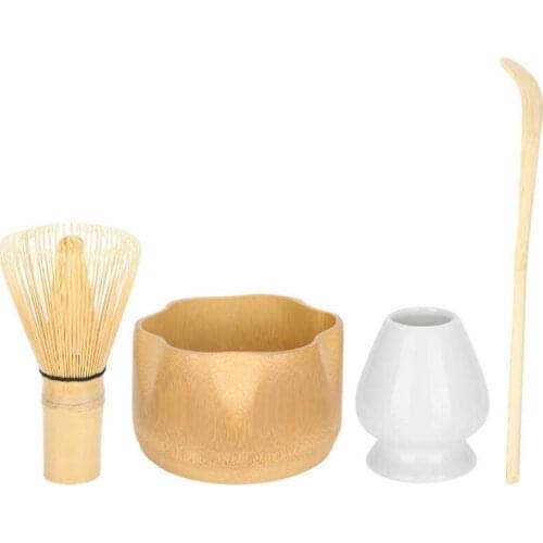 4Pcs/Set Matcha Tea Matcha Making Tool Set Bamboo Tea Brush Tea Scoop Bowl Ceramic Tea Whisk Holder Teaware