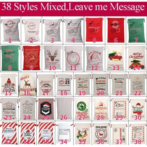 40pcs Handmade Santa Sack Drawstring Canvas Bags Kids Large Santa Claus Christmas Home Decorations Graduation Present Bag