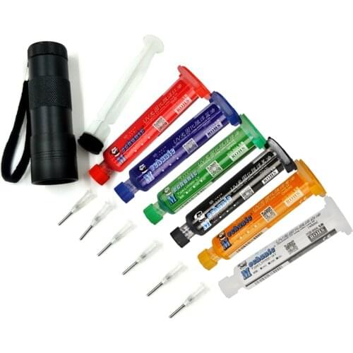 6pcs/lot MECHANIC 6 Color UV Curable Solder + Needles+UV lamp Mask 10CC For PCB Circuit Board Protect Soldering Paste Flux Oil