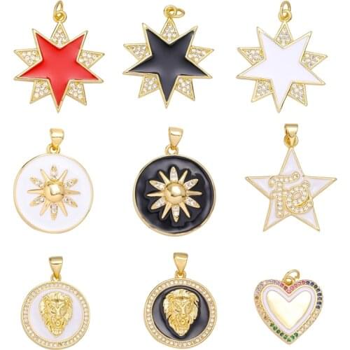 Juya DIY Handicraft Jewelry Supplies Handmade Luxury Enamel Pendants Star Lion Heart Charms For Fashion Pendant Jewelry Making