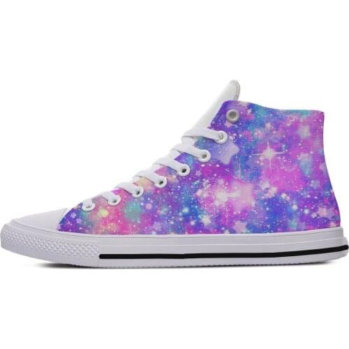 Sparkle glitter colorful Pastel galaxy Star Lightweight High Top Cloth Shoes Men Women Casual Breathable Sneakers