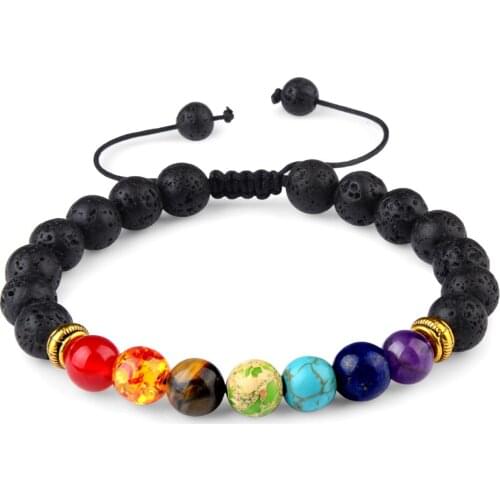 Chanfar 7 Beads Chakras Bracelet Lava Rock Natural Stone Bracelet Healing Energy Colorful Beaded Bangles For Men Women