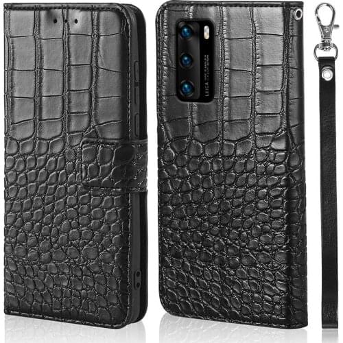 Phone Case for Huawei P40 Case Wallet Crocodile Texture Leather Book Design Phone Coque Capa With Strap Card Holders