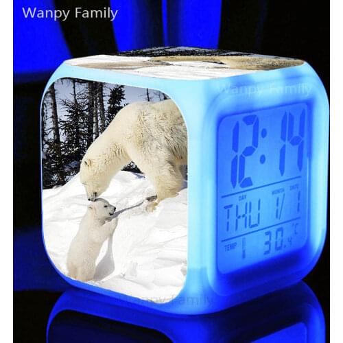 [Wanpy Family] Polar bear Alarm Clock For Childrens room Multifunction Glowing LED Color Changing Digital Alarm Clock