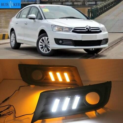 For Citroen C-Quatre 2012-2018 with Dynamic moving yellow turn signal LED DRL daytime running light+Front fog light
