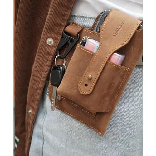 Double Mobile Phone Holder Hanging Waist Bag Men Vintage Multi-function Outdoor Fanny Pack Male Key Pen Holder Belt Bum Bag