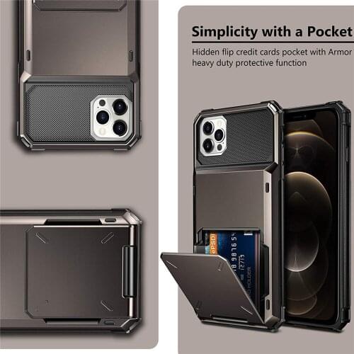 Dual Layer Hybrid Hard Card Holder Case For iPhone 13 12 11 Pro Max Funda iPhone 13 mini X XR XS 7 8 Plus SE 2020 SE2 Cover Capa