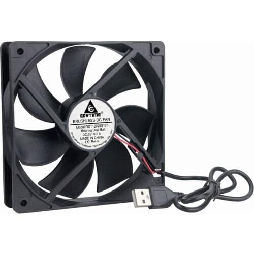Gdstime 2 Pcs 1500RPM 12cm 12025 Ball Bearing DC 5V USB PC Case Cooler 120mm*25mm Brushless Motor Cooling Fan 120mm x 25mm 0.2A