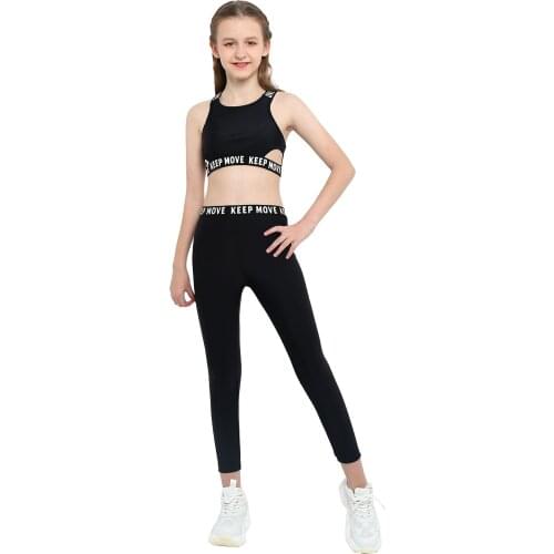 Children Summer Outfits Kids Girls Sleeveless Hollow Out Waist Racer Back Tank Top High Waist Pants Set Running 2pcs Sportwear