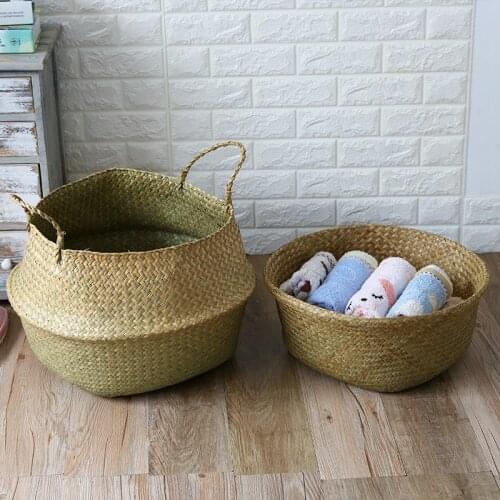 LuanQI Storage Baskets Laundry Seagrass Wicker Baskets Hanging Flower Pot Home Garden Panier Osier Basket For Toys Belly Mimbre