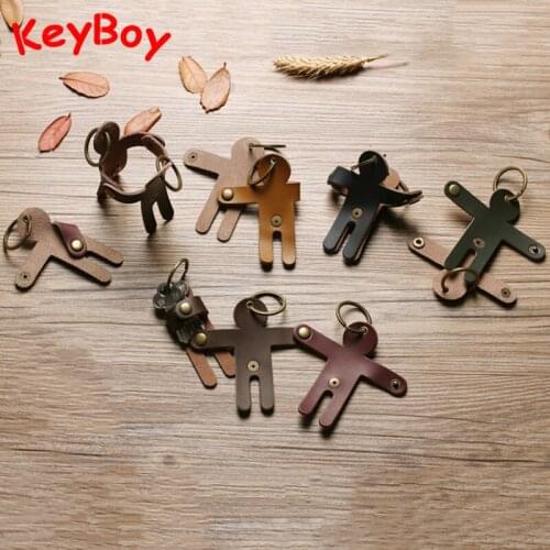 Little Boy Girl Leather Keychain Hanging Jewelry Men Women Car Key Chain Ring Holder Couple Keyring Hanging Valentines Day Gift