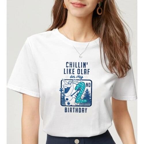 Summer Disney Frozen Olaf Chillin' On My 2nd Birthday White T Shirt Women Print Harajuku Short Sleeve T-shirt Camiseta Mujer