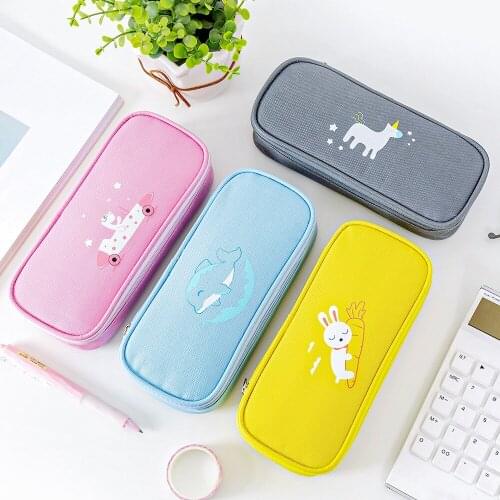 12pcs cartoon animal Pencil bag multifunction pencil case korea fabric pencils Bags Box Pouch cute Stationery supplies pen cases