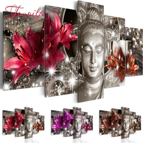 TOUOILP Full Square/Round Drill 5D DIY 5pcs Diamond Painting"Lily Religion Buddha"Embroidery Cross Stitch 5D Home Decor Gift