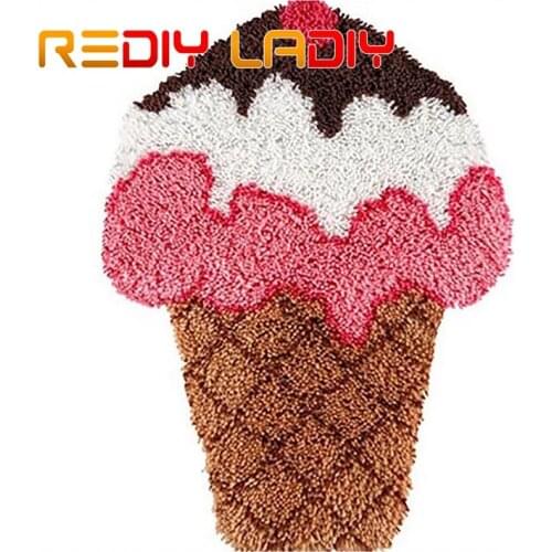 Latch Hook Kits Make Your Own Rug Strawberry Ice Cream Crocheting Cushion DIY Carpet Rug Acrylic Yarn Pre-Printed Canvas Crafts