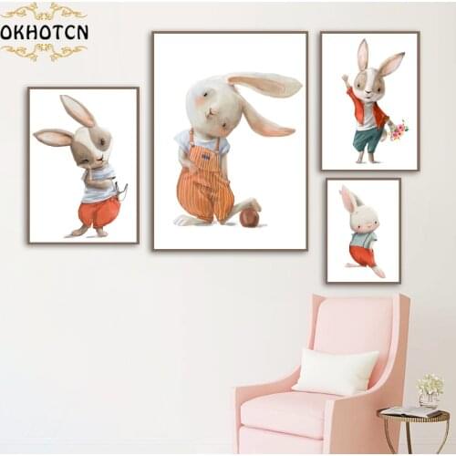 Cute Rabbit Bunny Nursery Wall Art Canvas Painting Nordic Poster Animal Posters and Prints Wall Pictures Baby Kids Room Decor