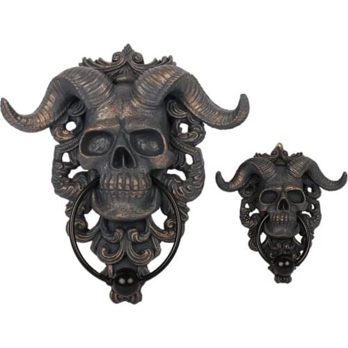 3D Horns Skull Door Knocker Wall Hanging Decoration Retro Skeleton Head Cow Skull Art Craft Door Ring Home Decor Outdoor Pendant