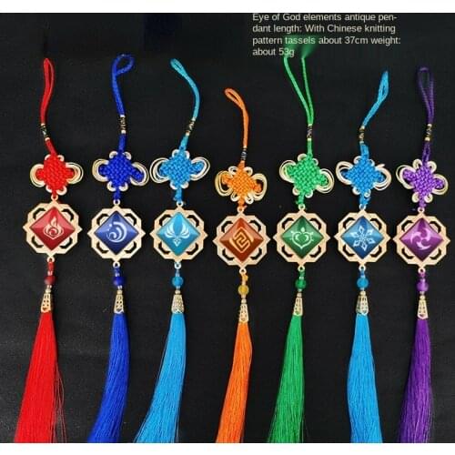 New Genshin Impact Impact Gods Eye Keychain Car Bag Tassel Pendant Game Peripheral Anime Chinese Knot Element Keychain
