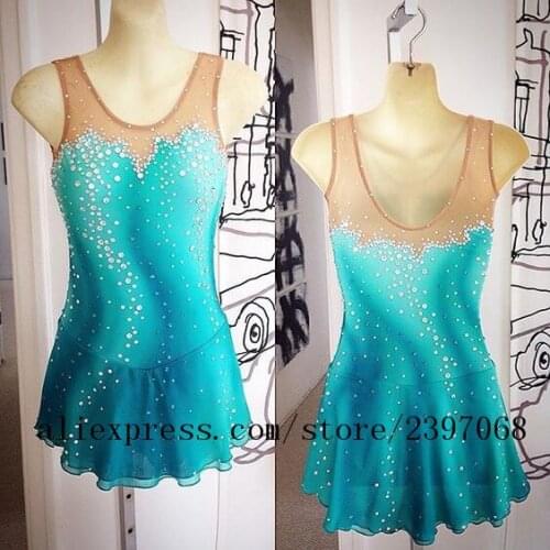 Figure Skating Dress Girls Competition Women Skating Dresses Blue Green Ice Skating Dress New 2018 Custom Free Shipping F49