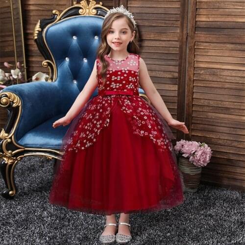Girl Flower Bridesmaid Dress Floral Kids Princess Tutu Clothes Children Party Ball Gown Dress