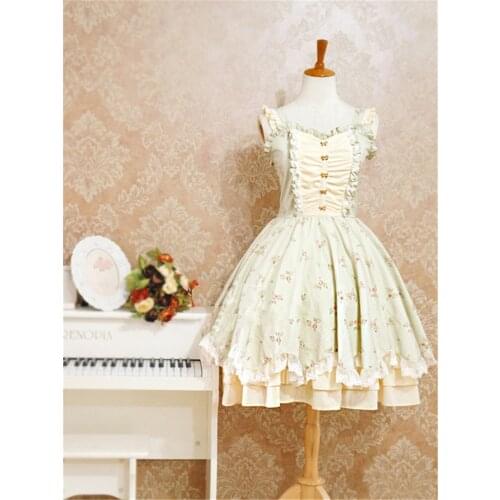 Lolita JSK Dress Pleated Small Fresh Floral Slip Dress Summer Carrie Lolita Dress