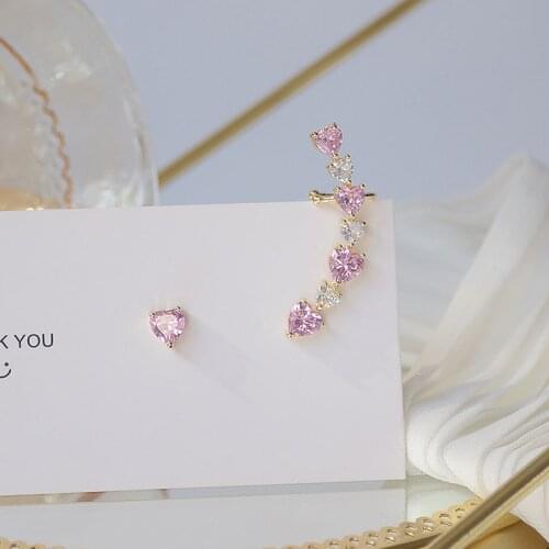 Romantic 14K Gold Plated Pink Crystal Stud Earrings for Women Japanese&Korea Delicate Jewelry Zircon Earrings