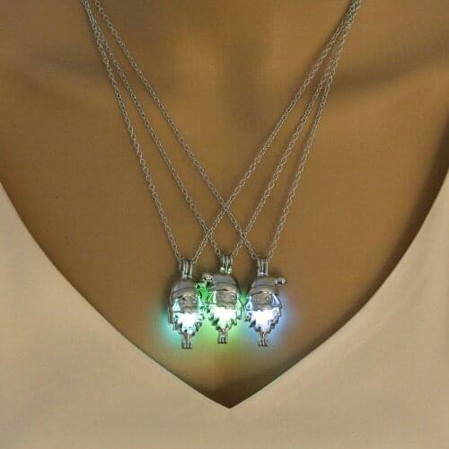 Christmas Jewelry with Silver Color Santa Claus Shaped Locket Glowing in the Dark Pendant Necklace for Boyfriend Gift