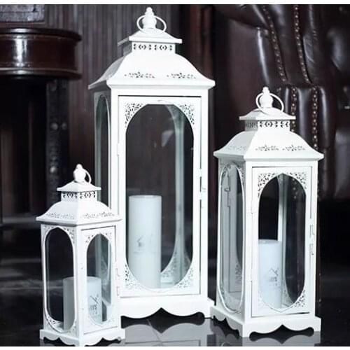 Hand-Held Large-Scale Outdoor Iron Storm Lantern Craftwork Candle Holder Wedding Glass Candleholder Soft Decoration Ornaments