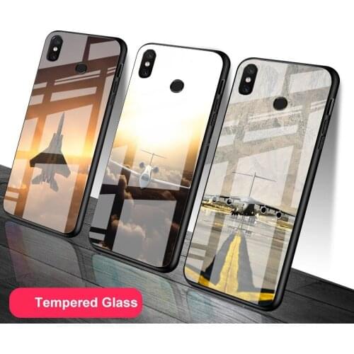 Aircraft Airplane Tempered Glass Phone Case For Redmi Note 5 6 7 8 9 Pro Note8T Note9S Redmi8 9 Cover Shell