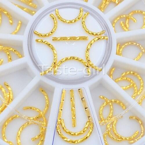 Mixed styles gold metal striping line studs curved arc bullion decor Wheel Nail Art Decoration beauty Styling Tools accessoires
