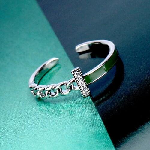 TIRIM Color Zirconia Chain T-Shape Finger Ring for Women Clasic Vintage Style Resizable Rings Jewelry for Girls Gift Daily