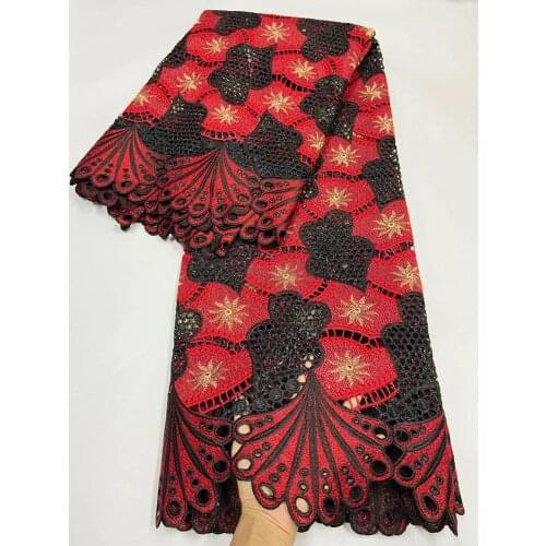 High Quality Hollow Out African Cord Lace Fabric Red Black Water Soluble Lace Nigeria Milk Silk Lace Fabric For Bridal Materials