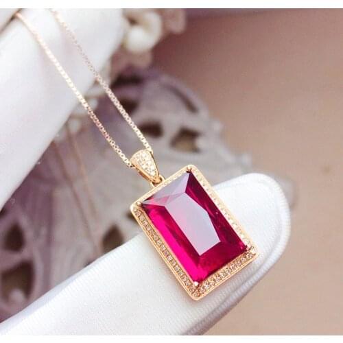 Z710 Rubillite Tourmaline Pendant Real 18K Gold 100% Natural Rubillite Tourmaline 7.36ct Gemstones Diamond Pendant Necklace
