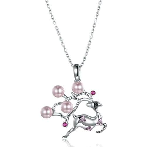 ZEMIOR 925 Sterling Silver Pendant Necklaces Christmas Sika Deer Personality Artificial Pearl Women Necklace Party Jewelry